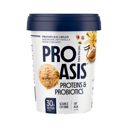 PROASIS Tarrina de helado de vainilla de Madagascar con caramelo 375 g.