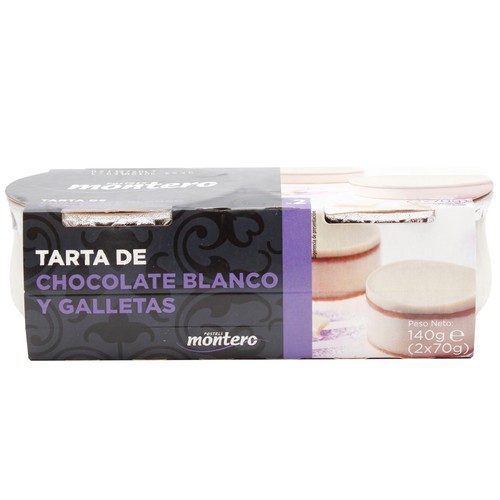 MONTERO Postre lacteo de tarta de chocolate blanco con galletas MONTERO 2 x 70 g.