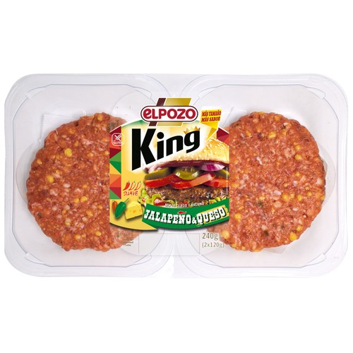 Bandeja con burger meat mixta (vacuno-cerdo) con jalapeño y queso EL POZO King 2 x 120 g.