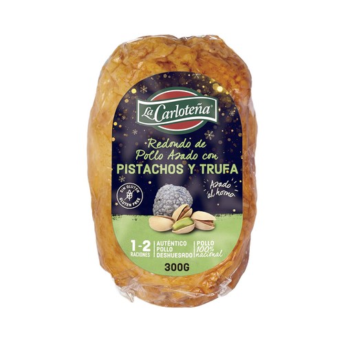 LA CARLOTEÑA Redondo de pollo asado al horno, deshuesado y relleno con pistachos y trufa 300 g.
