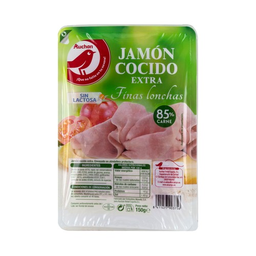 AUCHAN Jamón cocido de categoria extra, cortado en finas lonchas 150 g. Producto Alcampo