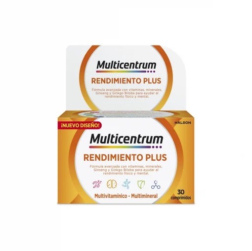 Multivitamínico y multimineral con ginseng y ginkgo en comprimidos Plus Multicentrum sin gluten 30 ud.