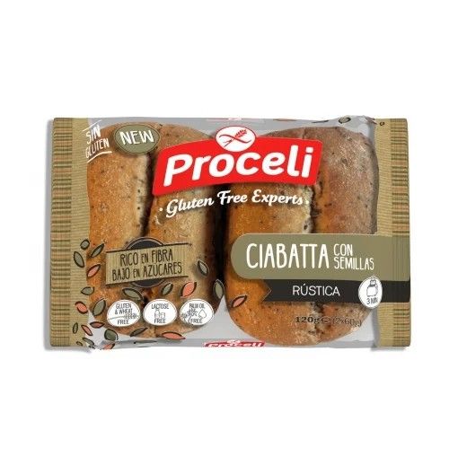 Pan Ciabatta con semillas Proceli sin gluten y sin lactosa 120 g.