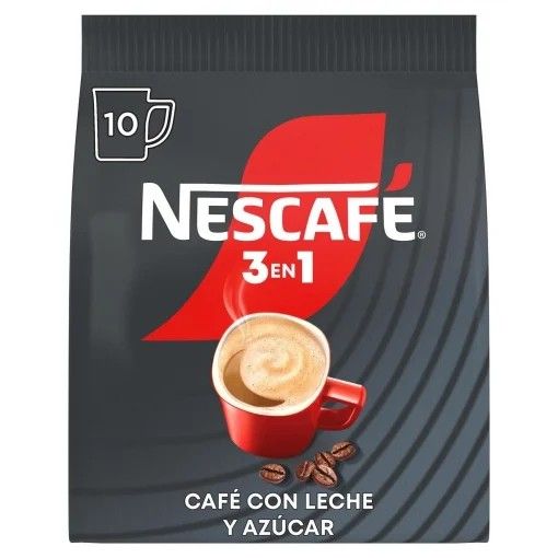 Café soluble con leche y azúcar 3 en 1 Nestlé pack de 10 sobres de 16 g.