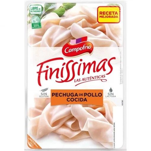 Pechuga de pollo cocido en lonchas Finíssimas de Campofrío sin gluten y sin lactosa 110 g