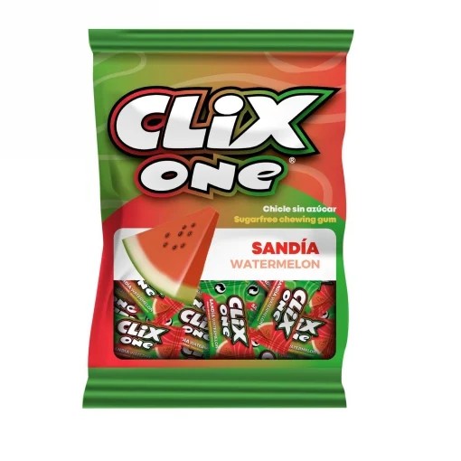 Chicles sabor sandía Clix One sin gluten y sin azúcar 50 g.