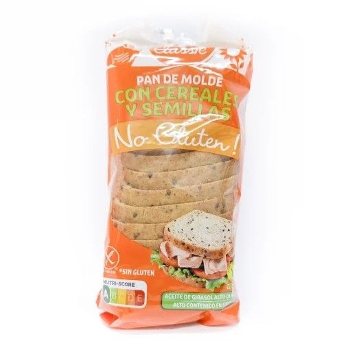 Pan de molde con cereales y semillas Carrefour Classic sin gluten 350 g.