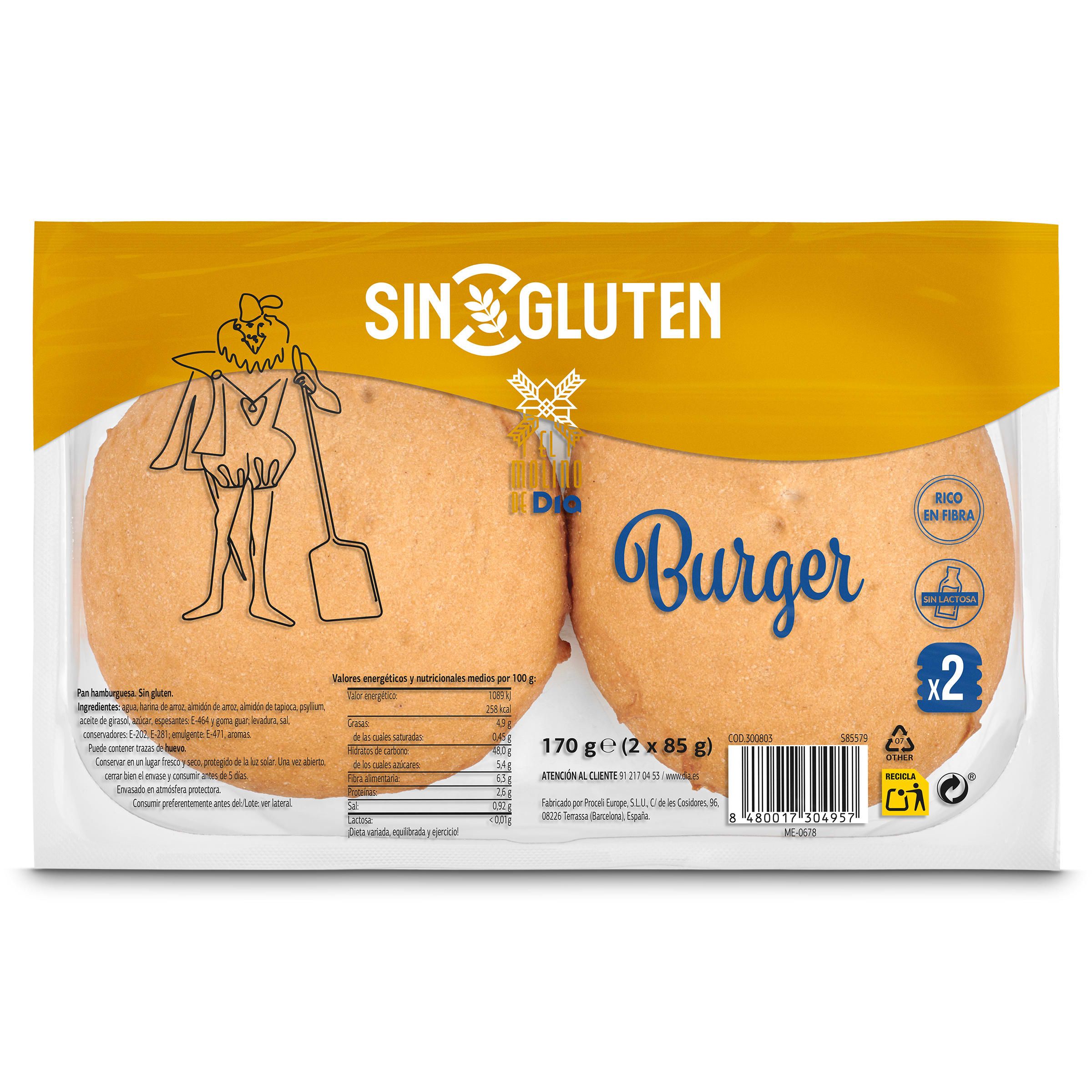 Pan de hamburguesa sin gluten El molino de Dia 170 g
