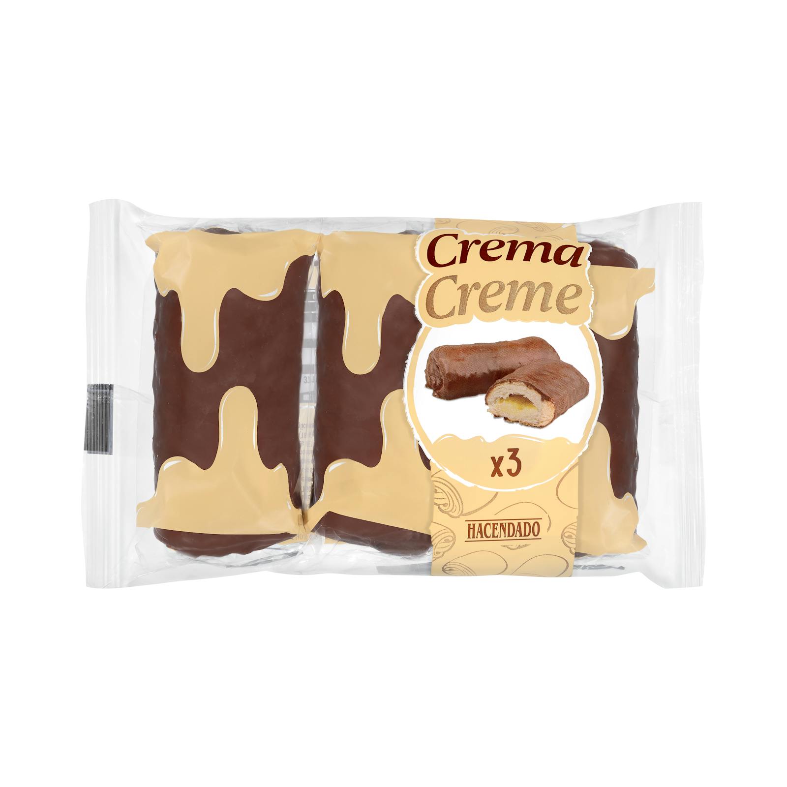 Caña de hojaldre rellena de crema sabor vainilla Hacendado con cobertura de cacao