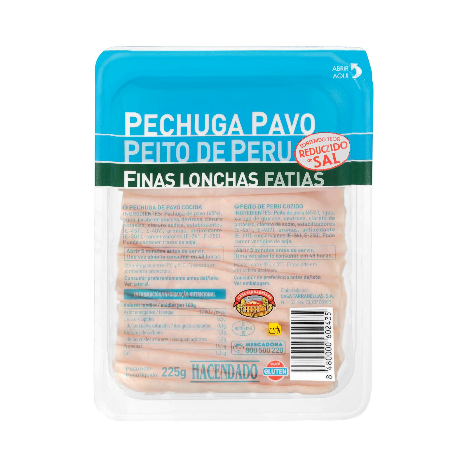 Pechuga de pavo bajo en sal Hacendado finas lonchas
