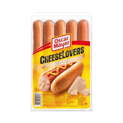 OSCAR MAYER Cheeselovers Salchichas (pollo - cerdo) cocidas y ahumadas con queso fundido en su interior 275 g.