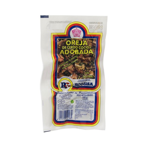 Oreja de cerdo cocida y adobada, elaborada sin gluten, especial para plancha ROGUSA 500 g.