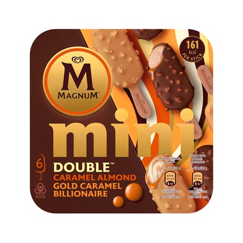 MAGNUM Bombón helado mini double caramel mania 6 x 55ml 282 g.
