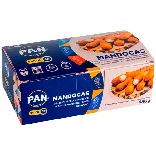 P.A.N Mandocas de queso fresco, palitos precocinados de plátano macho rellenos de queso 480 g.