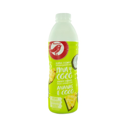 AUCHAN Yogur líquido semidesnatado para beber, con pulpa de piña y coco 1 l. Producto Alcampo