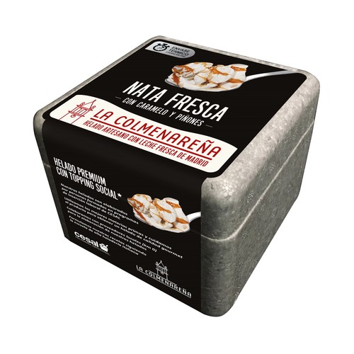 LA COLMENAREÑA Tarrina de helado de nata fresca con caramelo y piñones 500 ml.