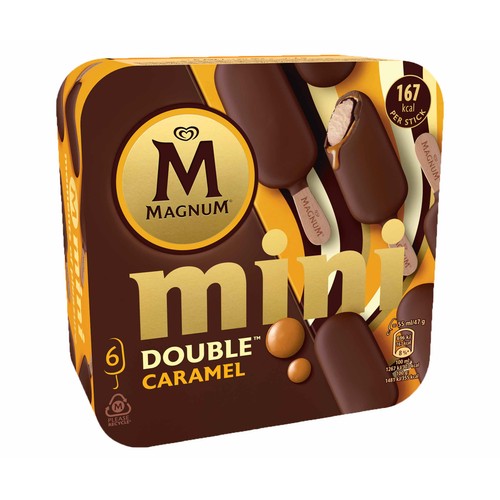 MAGNUM Mini bombón helado con dos capas de caramelo cubiertas de chocolate 6 x 60 ml.