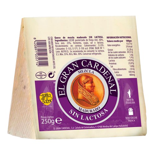 EL GRAN CARDENAL Queso mezcla sin lactosa EL GRAN CARDENAL 250 g.