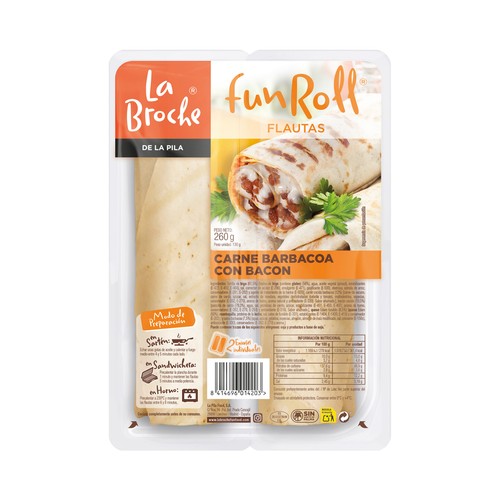 LA BROCHE Flautas rellenas de carne a la barbacoa con bacon LA BROCHE Funroll 2 x 130 g.