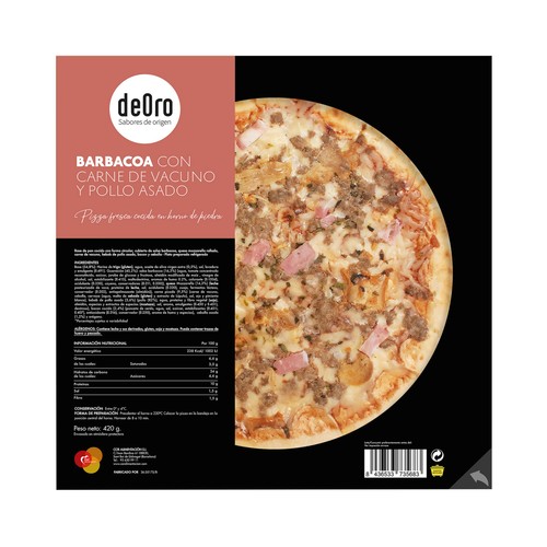 DEORO Pizza barbacoa con carne de vacuno y pollo asado DEORO 420 g.