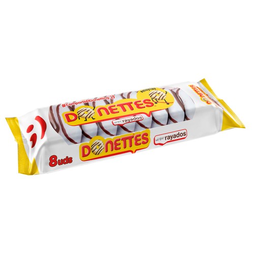 DONETTES Mini rosquillas bañadas de chocolate blanco 8 uds 189 g.