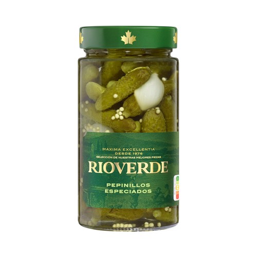 RIOVERDE Pepinillos pequeños especiados frasco de 180 g.
