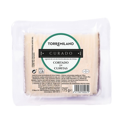 COVAP Queso de leche pasteurizada de oveja, curado, cortado en cuñitoas COVAP 200 g.