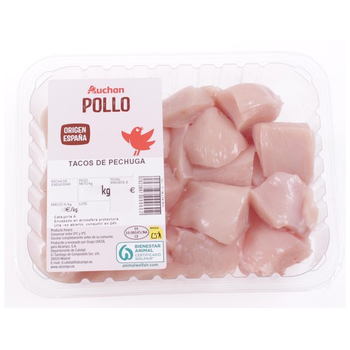 AUCHAN Pechuga de pollo en tacos bandeja. Producto Alcampo