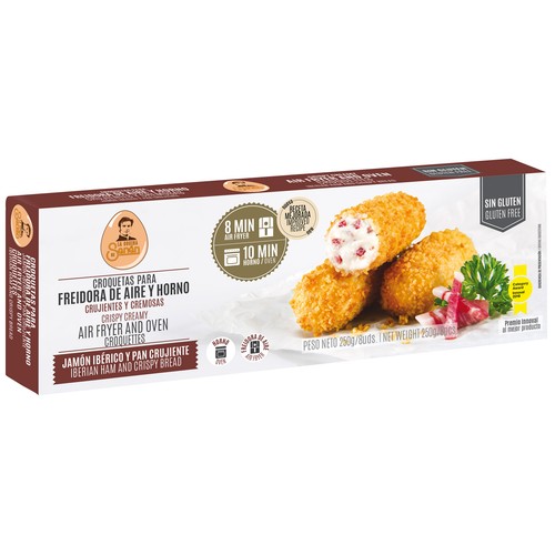 LA COCINA DE SENÉN Croquetas congeladas para horno y air fryer, de jamón ibérico empanadas en pan crujiente 8 uds.