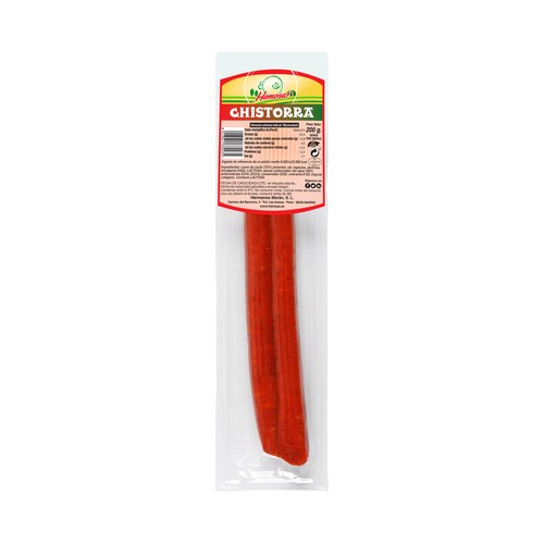 Chistorra roja, elaborada sin gluten y envasada al vacio HEMOSA 200 g.