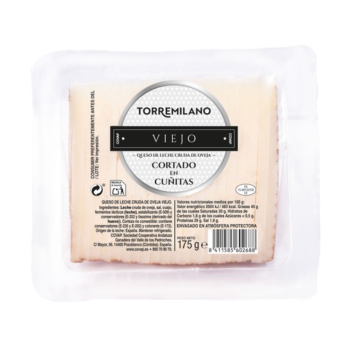 COVAP Queso de oveja torremilano curado cortado en cuñitas 175 g.