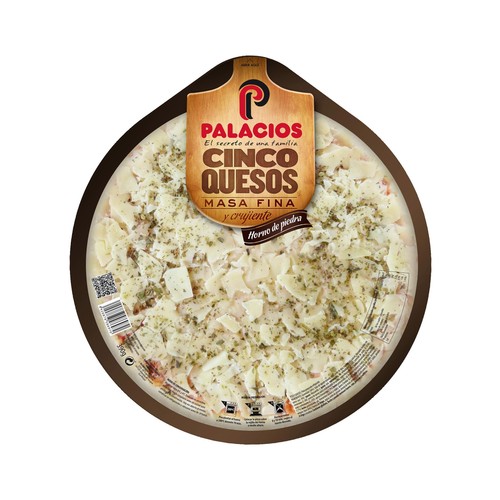 PALACIOS Pizza de masa fina y crujiente a los 5 quesos PALACIOS 390 g.