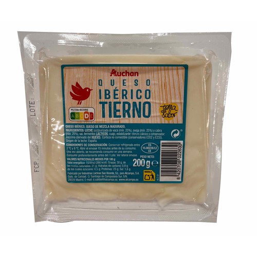 AUCHAN Queso mezcla tierno 200 g. Producto Alcampo