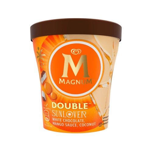 MAGNUM Tarrina de helado sunlover sabor chocolate blanco, mango y coco 440 ml.