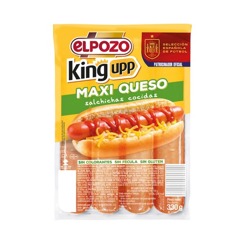 ELPOZO  Maxi queso king upp Salchichas cocidas de cerdo y pavo con queso, sabor ahumado 330 g.