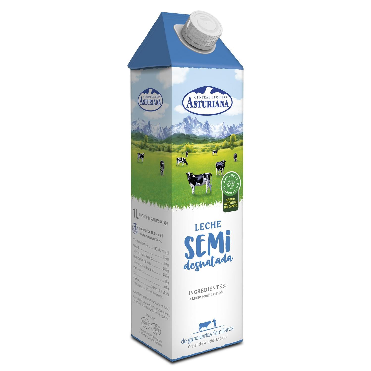 Leche semidesnatada Central Lechera Asturiana brik 1 l.