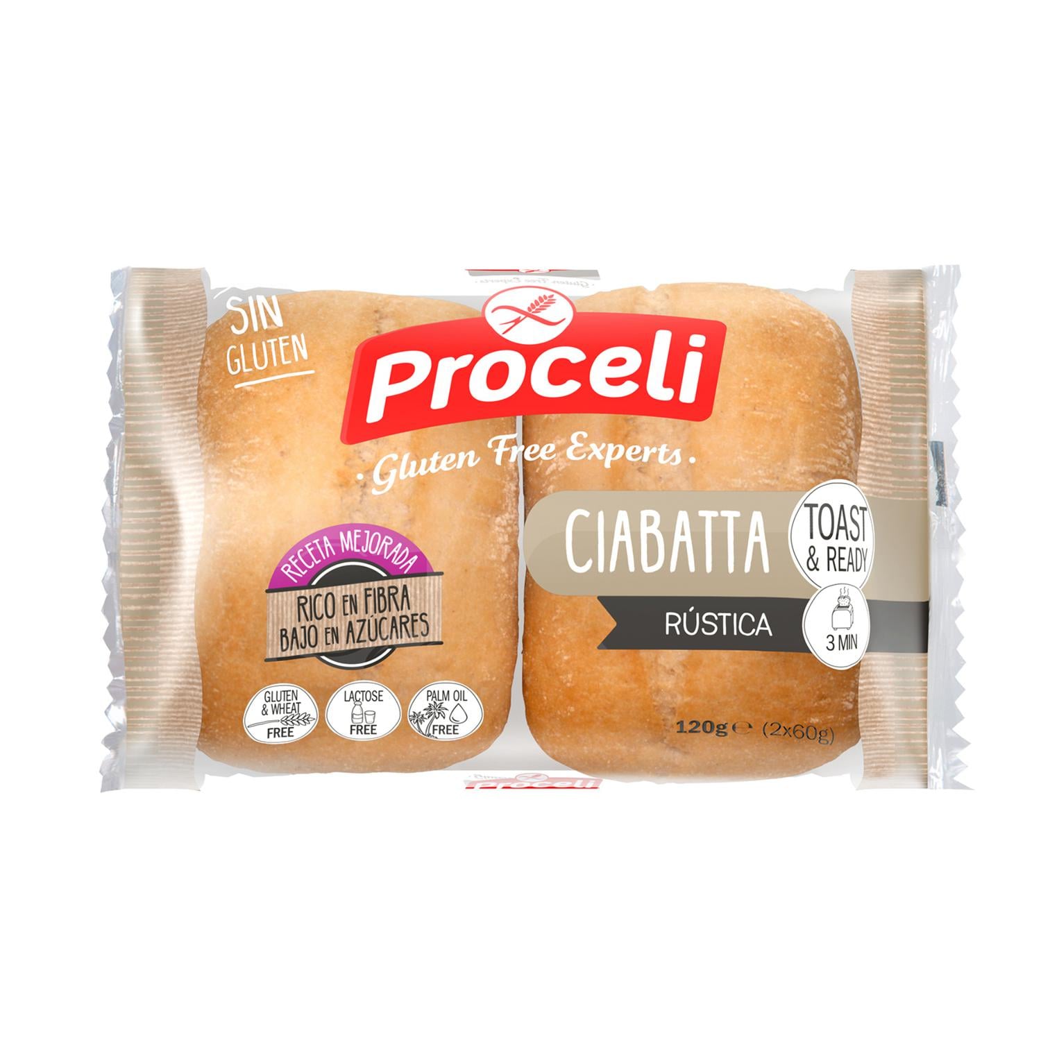 Pan chapata rústico Proceli sin gluten y sin lactosa pack de 2 unidades de 60 g.