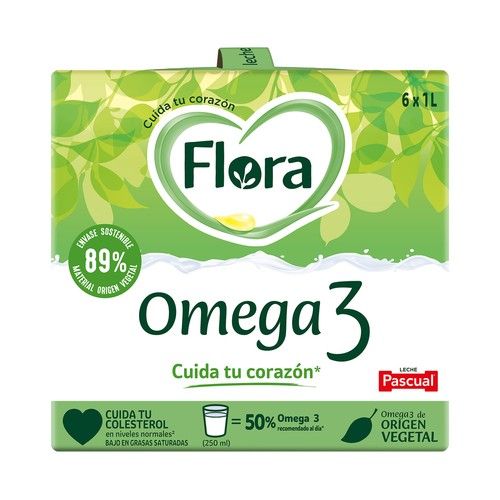 Preparado lacteo desnatado, con Omega 3 de origen vegetal FLORA Omega 3 6 x 1 l.