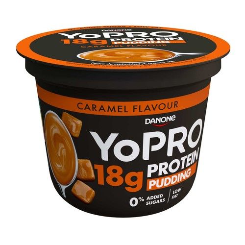 YOPRO Pudding con sabor a caramelo y alto contenido en proteínas (18 g)  de Danone 180 g.