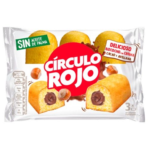 BIMBO Bizcochos rellenos de crema de cacao y avellanas, sin aceite de palma BIMBO CIRCULO ROJO 3 uds. 126 g.