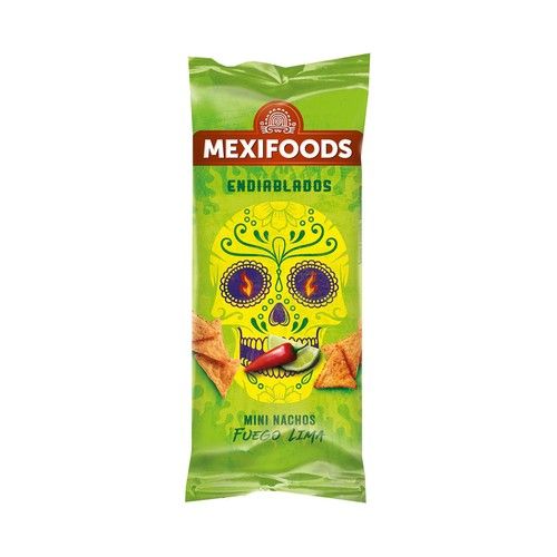 MEXIFOODS Mini nachos picantes sabor fuego lima MEXIFOODS 75 gr.