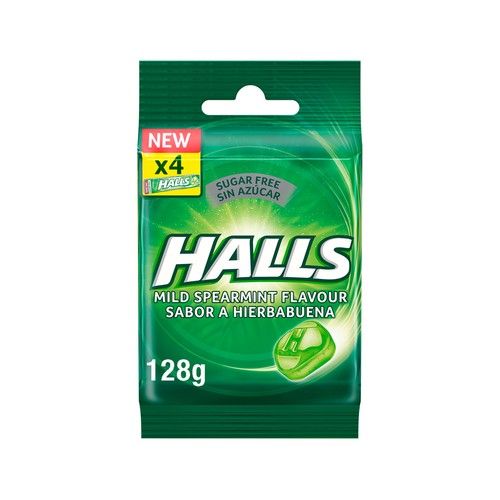 HALLS Caramelos hierbabuena sin azúcar añadido, 4 uds. HALLS 128 g.