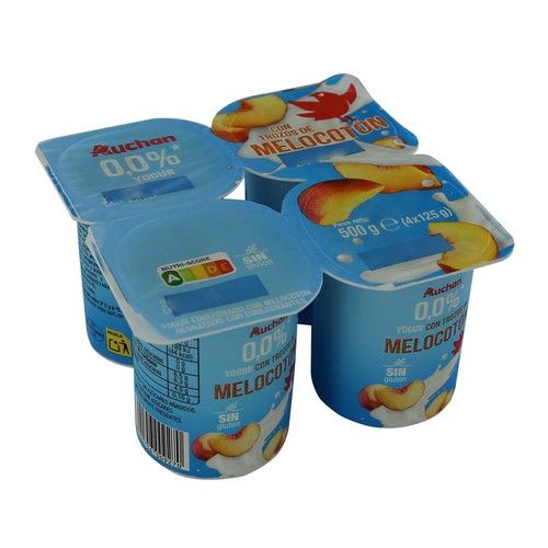 AUCHAN Yogur desnatado sin azúcares añadidos con trozos de melocotón 4 x 125 g Producto Alcampo.