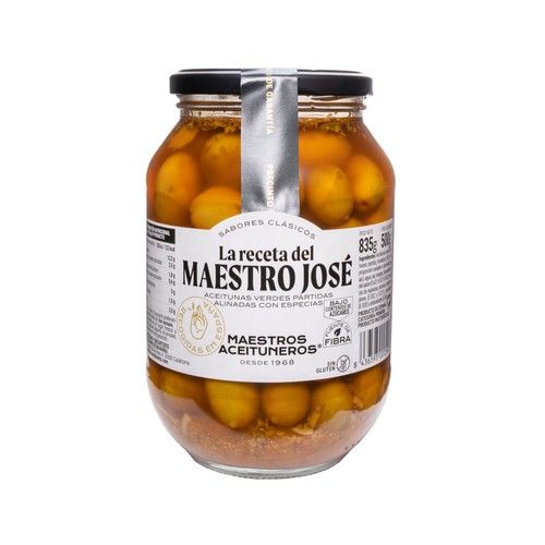 LA RECETA DEL MAESTRO JOSÉ Aceitunas verdes partidas para maestros aceituneros LA RECETA DEL MAESTRO JOSÉ 500 gr.