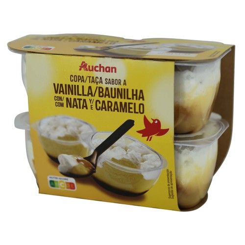 AUCHAN Copa sabor vainilla con caramelo y nata 4 x 115 g. Producto Alcampo