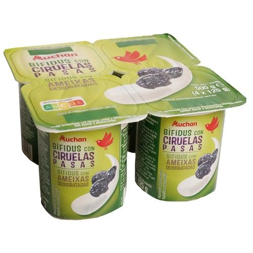 AUCHAN Bífidus con ciruelas pasas 4 x 125 g. Producto Alcampo