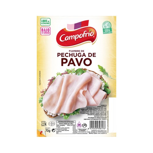 CAMPOFRÍO Pechuga de pavo cortada en lonchas 70 g.